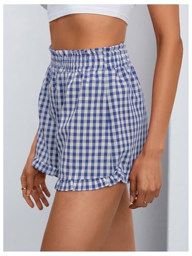 Image of MakeMeChic Women's Gingham Ruffle Lounge Shorts Elastic High Waist Pajamas Boxer Shorts