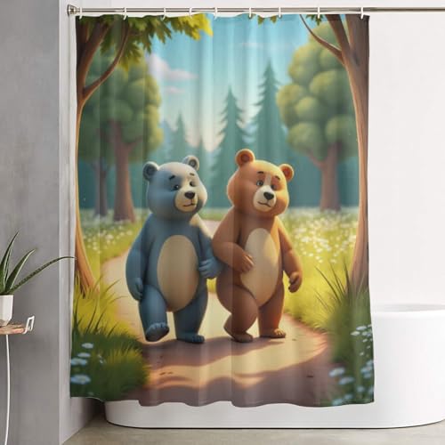 Rideau de douche imperméable ours mignon pour éviter les éclaboussures - 8