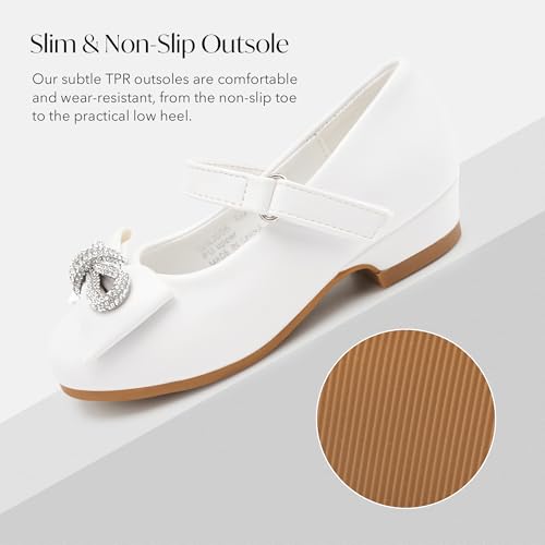 Stelle Dress Shoes for Girls Rhinestone Bow Low Heels for Party(White,1ML) by Stelle - Used condition - Image 5