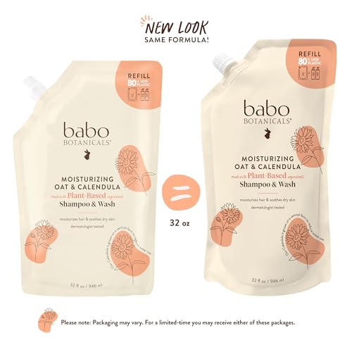 Image of Babo Botanicals Moisturizing Oat & Calendula 2-in-1 Shampoo & Wash - Gentle Cleansing for Dry or Sensitive Skin - Safe for Baby, Toddler, Kids & Family - Lightly Scented - Vegan