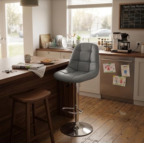 Image of Modern Egg Shape Bar Stool with 360 Swivel | Height Adjustable Bar Chair | Counter Stool & High Chairs | Comfortable for Home, Office, Restaurant Bar, Cafe & Cash Counter - (Grey)