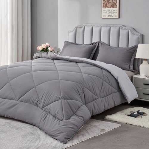 beeweed King Size Duvet, 13.5 Tog Down Alternative Thick Comforter Set with 2 Shams, Reversible Coverless Duvet Microfiber Soft Warm Bed Quilt for Winter, Machine Washable, 230x220cm