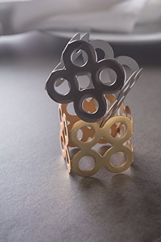 Dii Decorative Geometric Napkin Ring Set, Die Cut Square Silver, 6 Count #TOP6