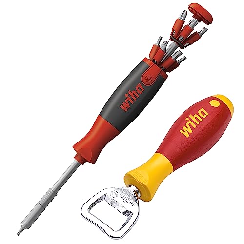 Wiha LiftUp 26one® Schraubendreher 13-tlg. mit Doppelbit Set im Griff I Bithalter I Innenvierkant, Innensechskant, PH, PZ, Schlitz, TORX (43895) inkl. Flaschenöffner SoftFinish® Werkzeuggriff