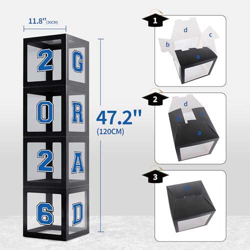 Image of Party Spot!2026 Blue and Gold Graduation Party Decorations,124 PCS Graduation Decorations Class of 2026,4 PCS Balloons Boxes with LED Light String & Letters 2026 GRAD So Proud of You