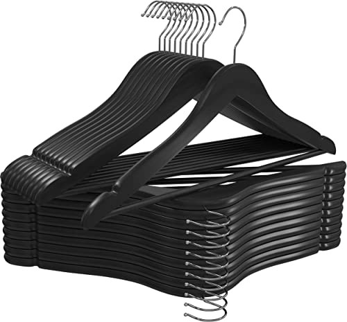 Utopia Home 20er Pack Holzbügel mit Hosenstange und Schulterrillen, stabiles und schlankes Design für Mäntel, Anzüge, Hosen und Jacken, Schwarz
