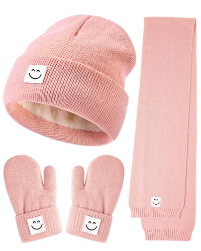 Image of Baby Beanie Mittens Scarf Set,Toddler Kids Winter Hat and Thermal Gloves Neck Warmer Set for Girls Boys