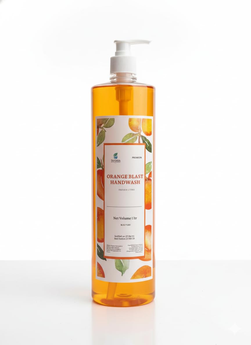 TAHARA Orange Blast Premium Hand Wash, Fresh Citrus Fragrance, 1 Liter Pump Bottle, Gentle Formula for All Skin Types, Mad...