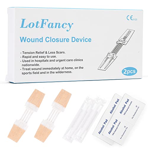 LotFancy Emergency Wound Closures, 2-Count, Surgical Zip Stitch Sutures Strips, Laceration Repair Kit with Wipes, Cotton Swabs, Sterile, Latex-Free