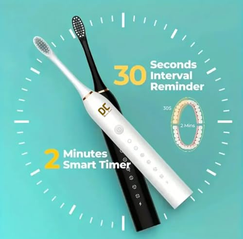 Image of Sonic Electric Toothbrush for Adults | 6 Gear Modes | 42000 Strokes per minute | 4 Brush Heads | Dupont Soft Bristles | Rechargeable Lasting up to 30 Days | color- Milky White