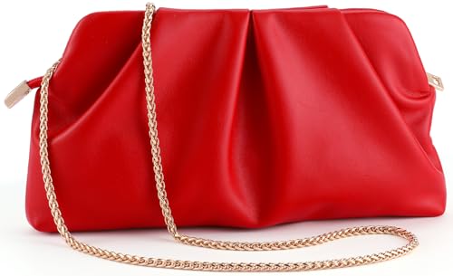 Image of Women Clutch Bag Dressy Formal Handbag Pleated PU Clutch Purse Detachable Chain