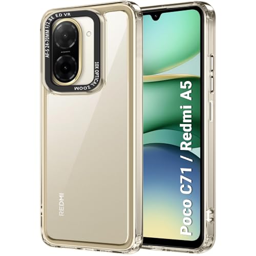 Image of TheGiftKart Hybrid Shockproof Back Cover Case for Poco C71 / Redmi A5 | Stylish Camera Border | Electroplated Buttons | Crystal Clear Hard Back Cover Case (TPU & PC, Transparent Bumper)