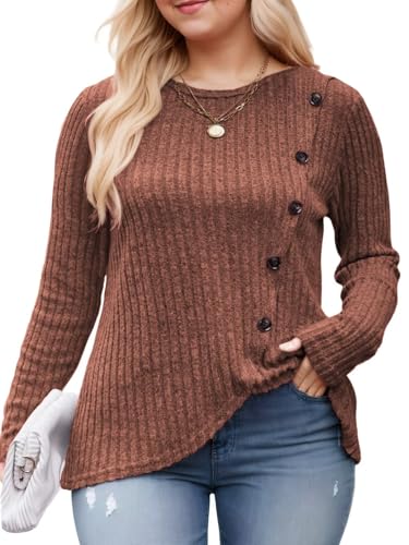 Image of DOLNINE Womens-Plus-Size-Tops Casual Long Sleeve Shirts Trendy Button Side Split Fall Cute Tunic Sweatshirts XL-5XL