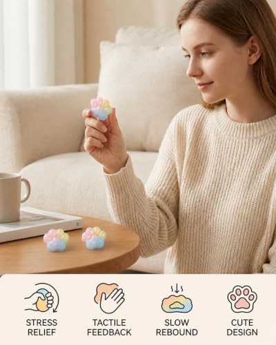 Image of 12PCS Taba Squishy Cat Paw, Taba Squishy for Relaxing Sensory Fidget Pinch Family for Kids Cat Paw Squeeze Cute Beautiful Cat Paw (yellow1)