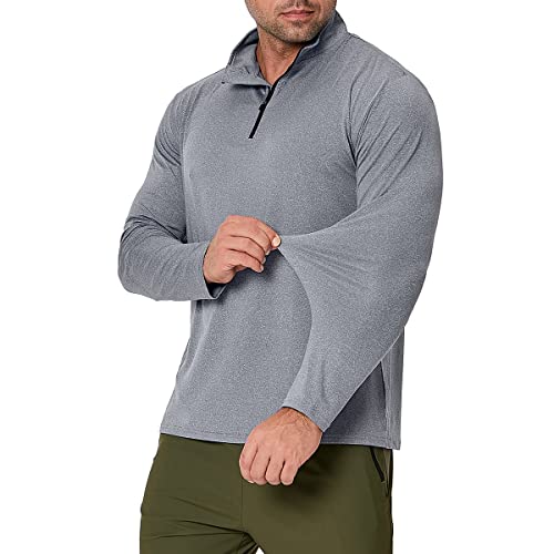 Carwornic Men's Long Sleeve Athletic Shirts Quarter Zip Pullover Quick Dry Active Sports Sweatshirt For Outdoor Running Workout Gym Golf Work Shirts Light-Grey #TOP3