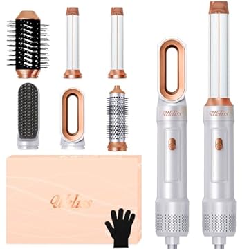 Spazzola ad Aria Calda 6 in 1, UKLISS Phon Professionale & Airstyler con Arricciacapelli Automatico, Spazzola Lisciante per Capelli, Thermal Brush, Multistyler Regali Set per Donne Styling (Bianco)