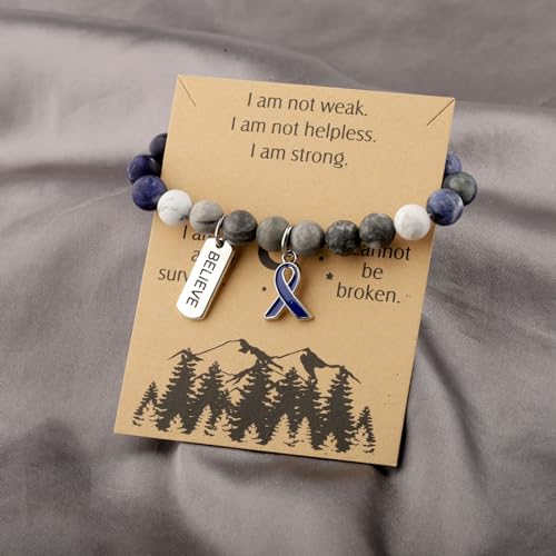 WSNANG Colon Cancer Awareness Gifts Dark Blue Awareness Ribbon Bracelet Inspirational Jewelry for Cancer Survivor Fighter2