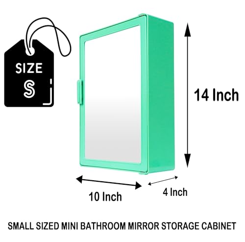 Image of PGen Small Size Mini Wall Mounted Mirror Storage Cabinet Organiser Shelf for Bathroom Kitchen Washbasin Dressing Room (Light Green)