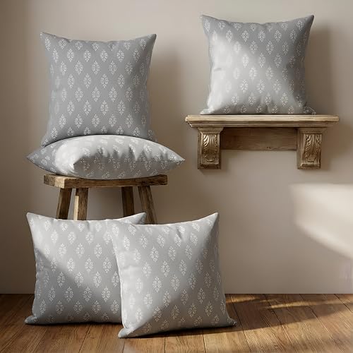 Image of Clasiko 16x16 Cushion Covers - Set of 5 Soft Cotton-Feel Decorative Pillow Covers | Silver Royale, Flap Closure, Perfect for Sofa & Living Room