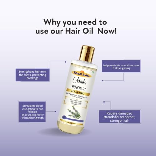 Image of Khadi Rosemary Hair Oil 200ml | Ayurvedic Herbal Hair Oil for Hair Growth, Dandruff & Itchy Scalp | Non-Sticky, Paraben & Mineral Oil Free | For All Hair Types | Daily Use for Men & Women