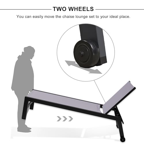 Image of PURPLE LEAF Patio Chaise Lounge Set 2 Pieces Textilene Pool Lounge Chairs with Wheels Sunbathing Chair with 5 Adjustable Position for Outdoor Yard (2 Light Grey Lounges W /Side Table)