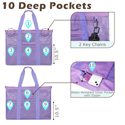 Image of Fammart Mesh Beach Bag for Women, Large Beach Toy Pool Bag with Zipper Pocket, SandProof Cruise Essentials 2026 Family Travel