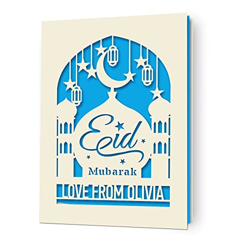EDSG Personalized Eid Cards Custom Eid Mubarak Card Personalized Ramadan Gifts Ramadan Mubarak Decorations Eid Mubarak Decorations Ramadan Decoration with Envelope (Blue)