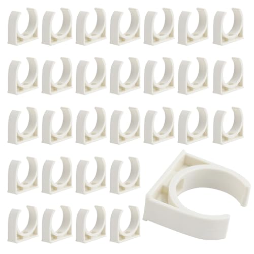 RXKFIGX 60Pcs PVC Water Pipe Clamps Clips Plastic Pipe Clip Water Pipe Clamps Clips Push-Fit Fittings Pipe Clips Conduit Fittings for 20mm Pipeline Tubing Hose Clamp Universal Single Pipe Clip White