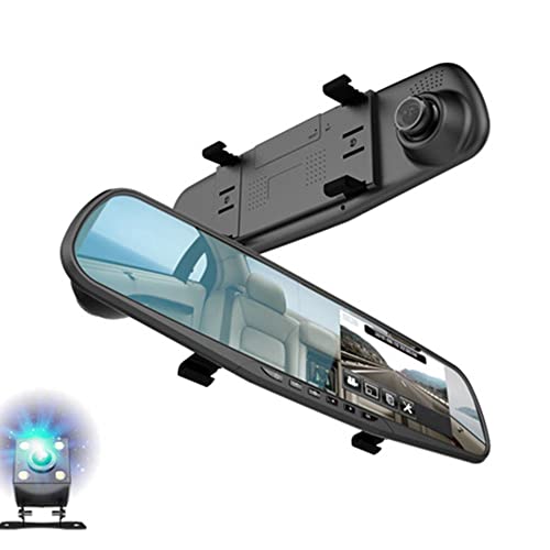 Queenser Câmera DVR para carro 170 ° Lente grande angular Gravador de vídeo Espelho retrovisor Dash