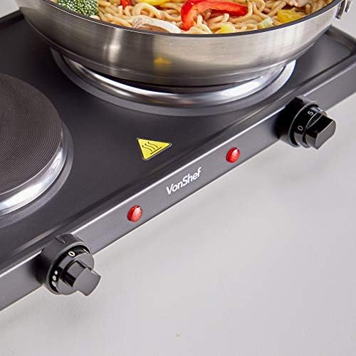 VonShef Hot Plate Double  Portable Electric Hob with Dual Temperature Controls, 2500W, 2 Ring Table Top Stove for Cooking, Warming, Boiling & Frying, Ideal for Home & Caravan  Black