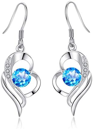 Kämise Silver Jewellery Set for Women, 925 Sterling Silver Heart Earrings and Necklace Set for Women, Hypoallergenic Drop Dangle Earrings Pendant Necklaces, Wedding Engagement Jewellery Birthday Gift