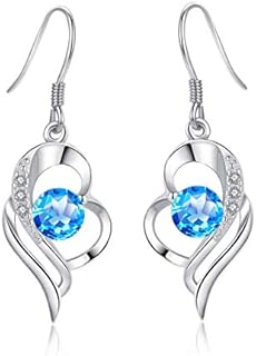 Kämise Silver Jewellery Set for Women, 925 Sterling Silver Heart Earrings and Necklace Set for Women, Hypoallergenic Drop Dangle Earrings Pendant Necklaces, Wedding Engagement Jewellery Birthday Gift