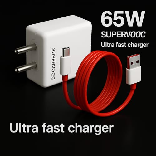 Image of Original Oneplus 65W Supervooc Charging Adapter with USB 3.3 Ft Red Cable for Oneplus 15,15R,13,13R,13S,12,12r,11,11r,10 pro,Nord 5,4,3,Ce5,Ce2 Lite, Nord Ce4 | Support 65 W All Type C to USB C Mobile