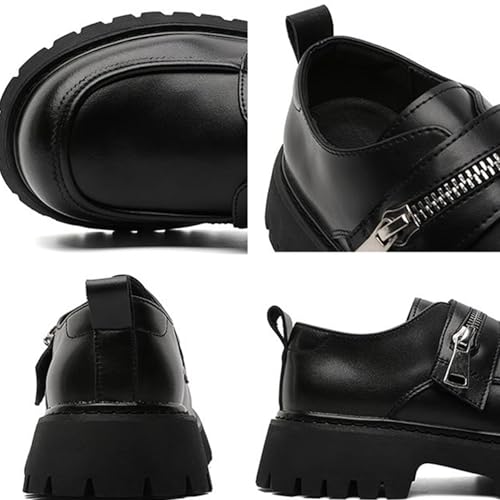 Men's Patent Leather Fashion Zipper Platform Slip-On Penny Loafers Classic Round Toe Thick Lug Sole Dress Shoes for Business Work and Daily Wear2