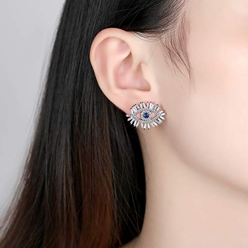 14K Gold Evil Eye Stud Earrings with Moissanite and Sapphire, Mystical Jewelry Piece, Unique Gift for the Fashion-Conscious3