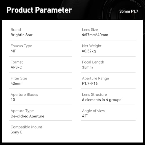 Image of Brightin Star 35mm F1.7 Large Aperture APS-C Manual Focus Prime Fixed Mirrorless Camera Lens, Fit for Sony ZV-E10, A7IV, A6400, A7II, A7SIII, A7III, A7C, A6600, A6100, A7RIV, A6000, A7RIII(Silver)
