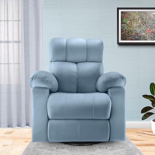 Image of Little NAP Helios Soft Suede Fabric Single Manual Rocking & 360 Revolving Recliner | Padded 1 Seater Aaram Sofa | Relaxing Chair for Home Office Living Bed Room | Sky Blue