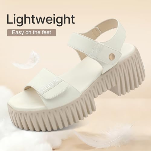 Image of UBFEN Womens Platform Sandals Comfortable Arch Support for Summer Dressy Casual Lightweight Chunky Heel 2 Adjustable Straps A White US Size 7