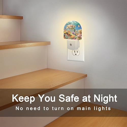 Image of Sea Turtle in Coral Reefs Night Light, Underwater World Marine Fish Corals Dusk to Dawn Night Light Plug in,0.5w Energy Saving Sleep Friendly NightLight for Kids Boys Girls Home Decor