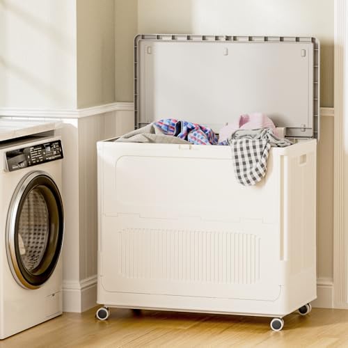 Image of Rolling Laundry Hamper with Lid, 180L Extra Large Capacity Clothes Hampers for Laundry, Plastic Collapsible Laundry Baskets with Wheels and Lid, Install-Free & Easy to Transport to Laundry