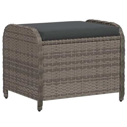 vidaXL Gartenhocker, Sitzhocker mit Kissen, Fußhocker Hocker Stahlrahmen, Gartenmöbel Outdoor Rattanhocker, Grau 58x46x46cm Poly Rattan