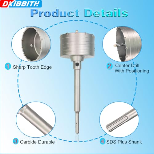 Image of 6-5 /16 inch Concrete Hole Saw, 160mm Tungsten Steel Core Bit for Cinder Block, Brick, Rock, Plank Walls for Pipes or mini Split Lines, with SDS Plus Shank and 2 Center Positioning Drill Bits.