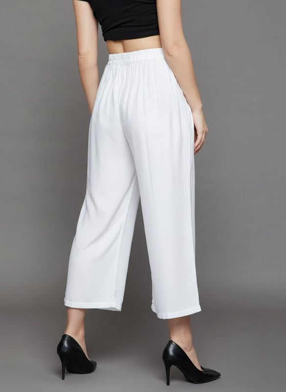 Image of Super Soft Viscose Rayon Flared Palazzo Pants for Women Stylish Wide Leg Straight Relaxed Fit Casual Ethnic Office Wear