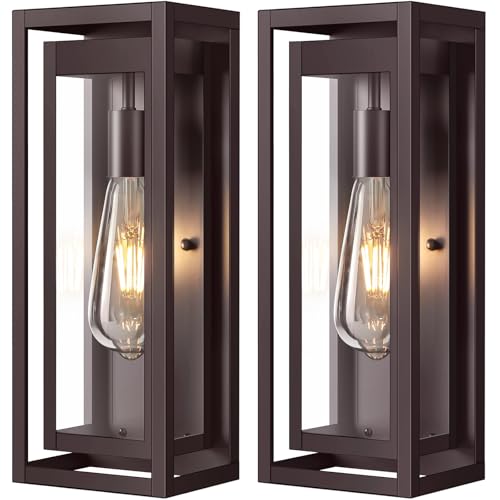Image of 15 inch Outdoor Wall Lights, 2 Pack Bronze Exterior Lighting Fixtures | Large Size, Anti-Rust, Waterproof, Tempered Glass, Easy Installation, Modern & Classic Outdoor Sconces for House Porch Garage