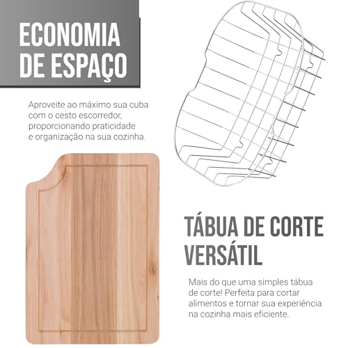 HOLTTER Kit Cuba Gourmet com Tábua e Torneira de Bancada Conjunto Cuba mais Torneira Embutir ou Sobr