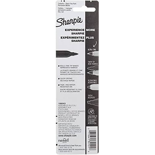 Image of Sharpie 30101 Fine Point Permanent Marker, Marks On Paper and Plastic, Resist Fading and Water, AP Certified, Black Color, Pack of 6