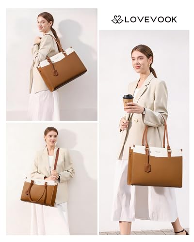 Image of LOVEVOOK Laptop Bag for Women, 2-in-1 Tote Purse with Clutch & Cup Holder, Waterproof Briefcase for Work Travel