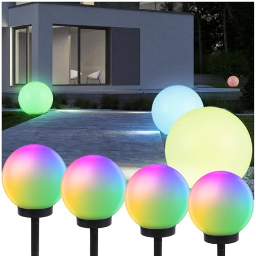 Green Blue GB167 Lot de 4 lampes solaires d'extérieur - Boule lumineuse LED - Éclairage de jardin - Différentes couleurs de lumière - 30 cm