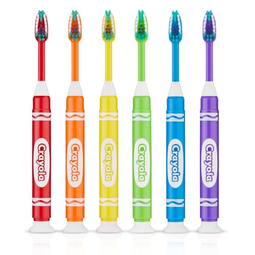 Image of GUM Crayola Marker Kids Toothbrush, Soft-Bristle Toothbrush with Suction Cup Base for Ages 3+, 3 Count (Pack of 2)
