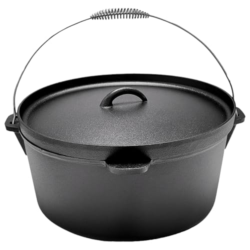 Cuisiland 20QT Cast Iron Dutch Oven with Lip Lid & Bail Handle – Extra Large Pre-Seasoned Campfire Pot for Outdoor Cooki - Detailed View